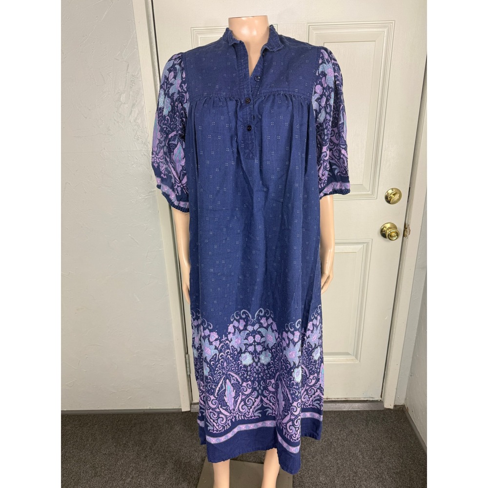 Vintage 70s Robbie Bee Dress Prairie Muumuu Floral Cotton House Bohemian D4-14
